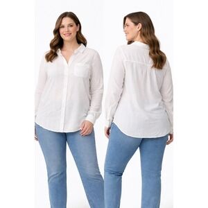 Old Navy Classic Shirt Womens XL White Textured Dobby Stripe Button Down Blouse